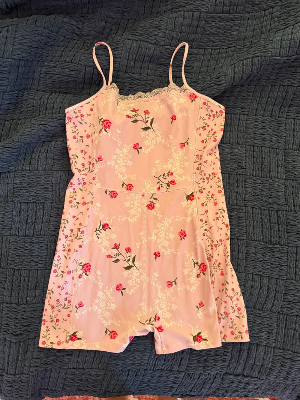 wild fable Pink Floral Lace-Trim Cami Romper
